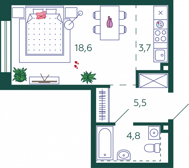 Студия 32.6 м²