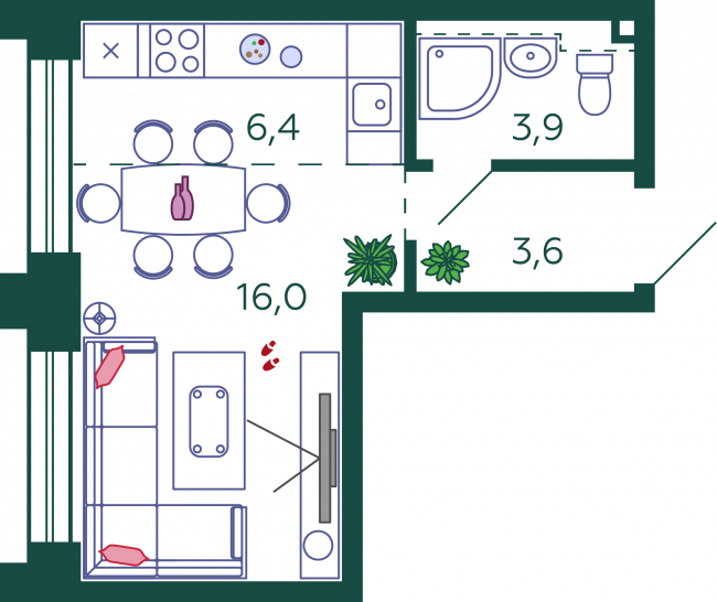 Студия 29.9 м²